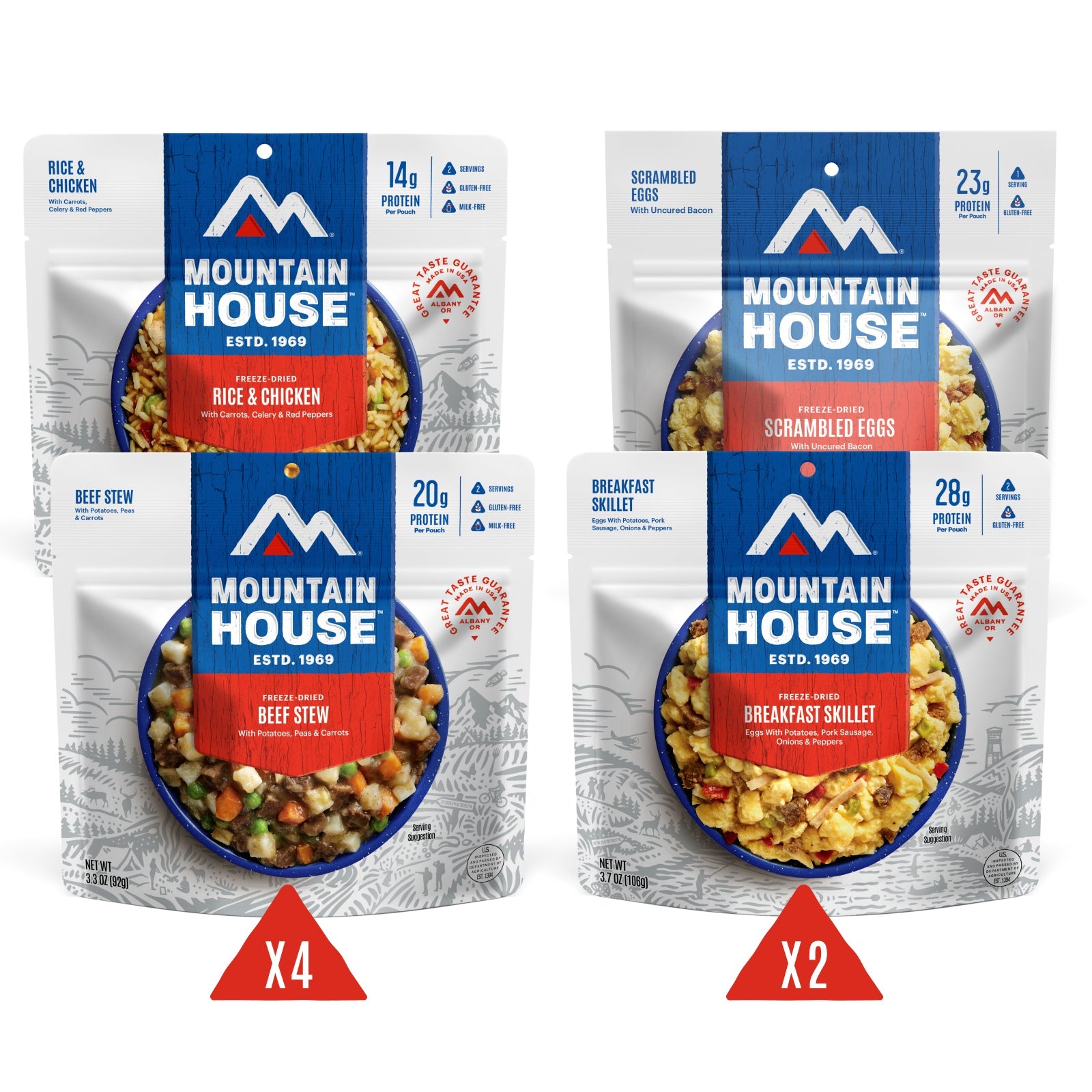 Mountain House Essential Assortment Bucket 12 Pouches- Gluten-Free Meals | Freeze Dried Backpacking & Camping Food | 22 Servings