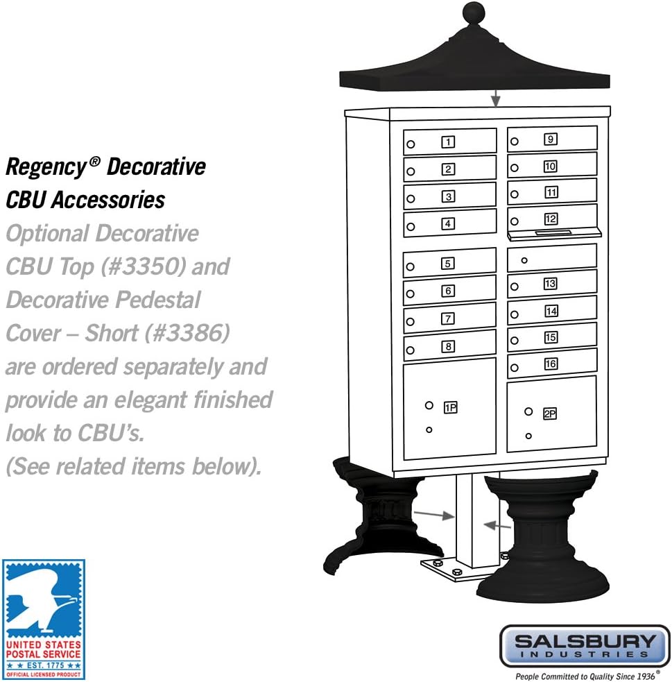 "Cluster Box Unit by Salsbury Industries - 16 A Size Doors, Type III, USPS Lock Compatible, Black (Model: 3316BLK-U)"