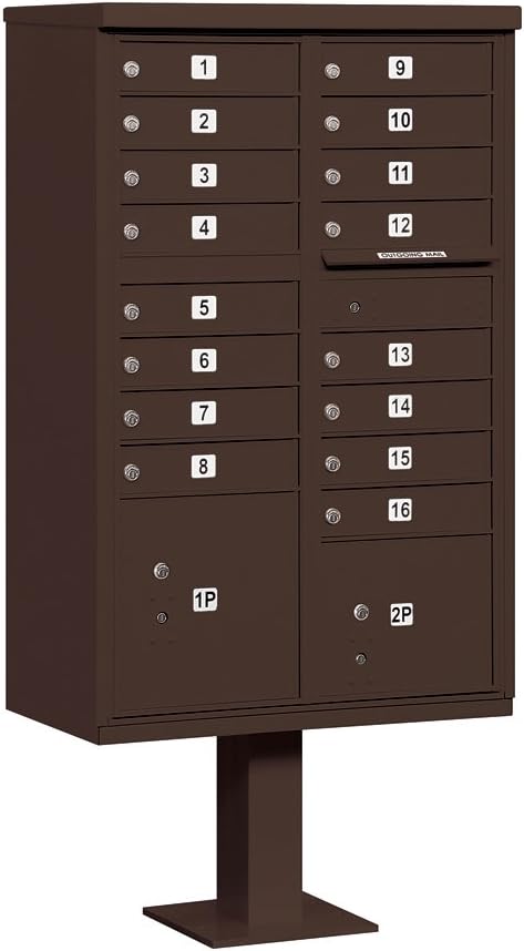 Cluster Box Unit (Includes Pedestal and Master Commercial Locks) - 16 A Size Doors - Type III - brown- Private Access