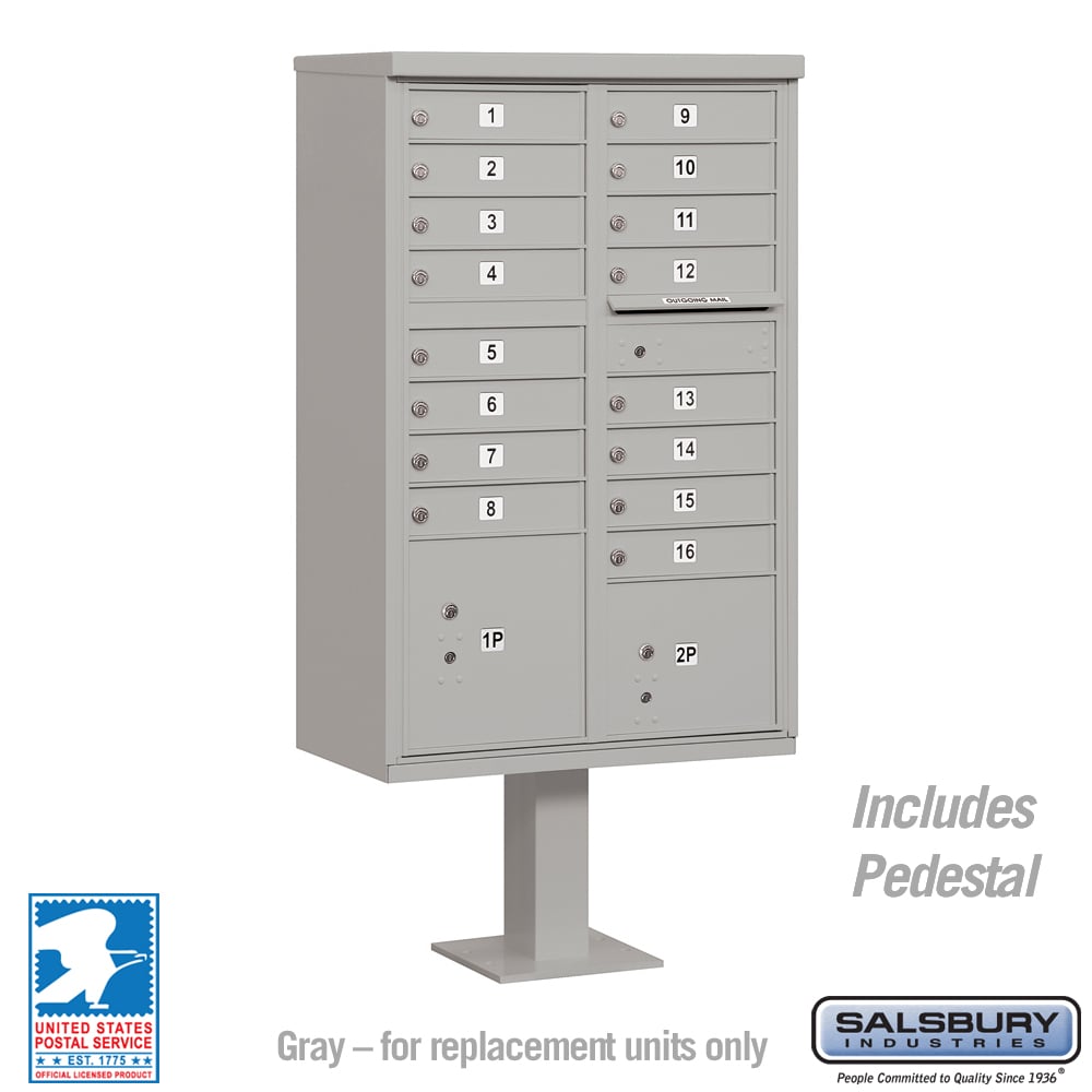 Salsbury Cluster Box Unit with 16 Doors and 2 Parcel Lockers in White with USPS Access – Type III (3316WHT-U)