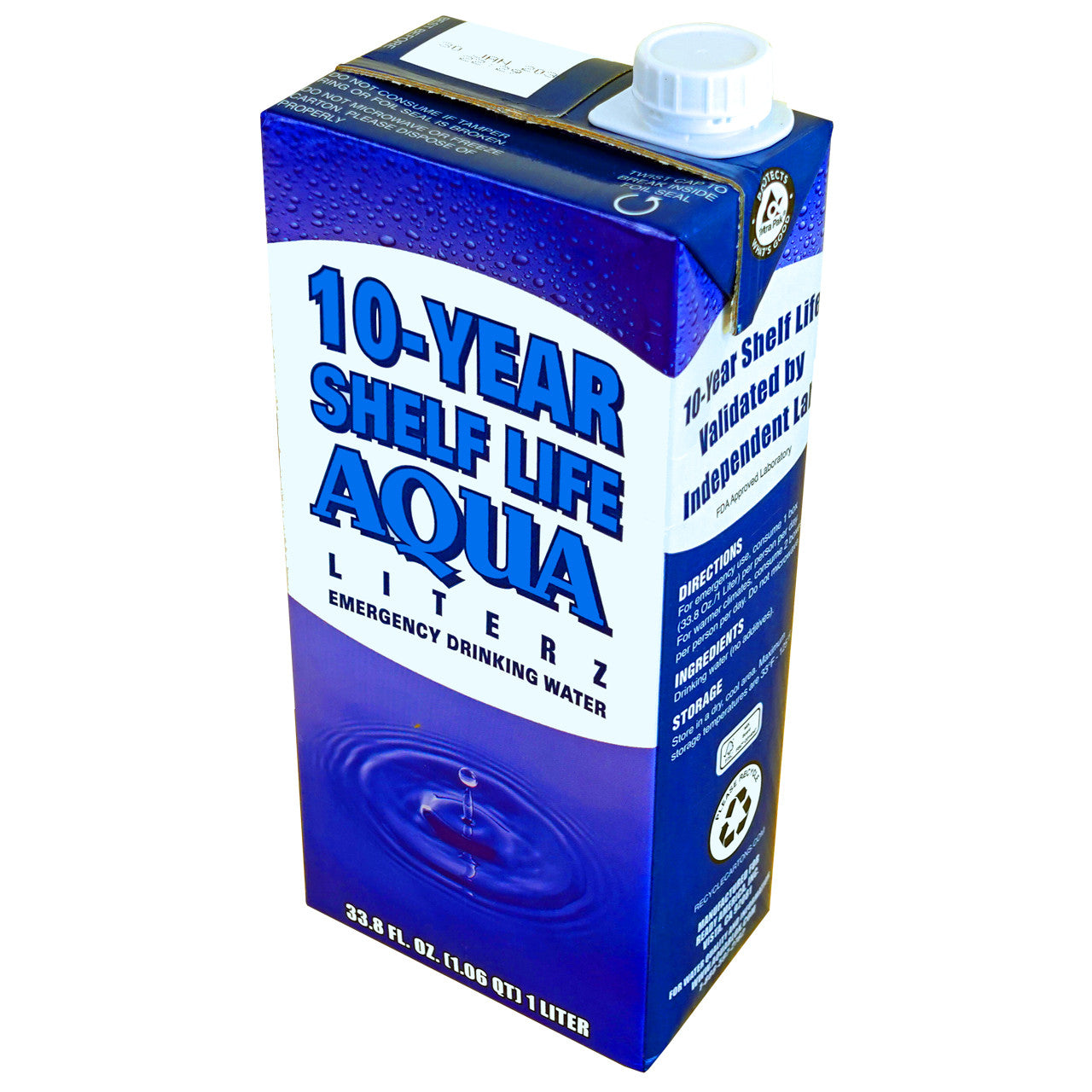 AQUA LITERZ EMERGENCY DRINKING WATER - 10 YEAR SHELF LIFE - Pack of 12