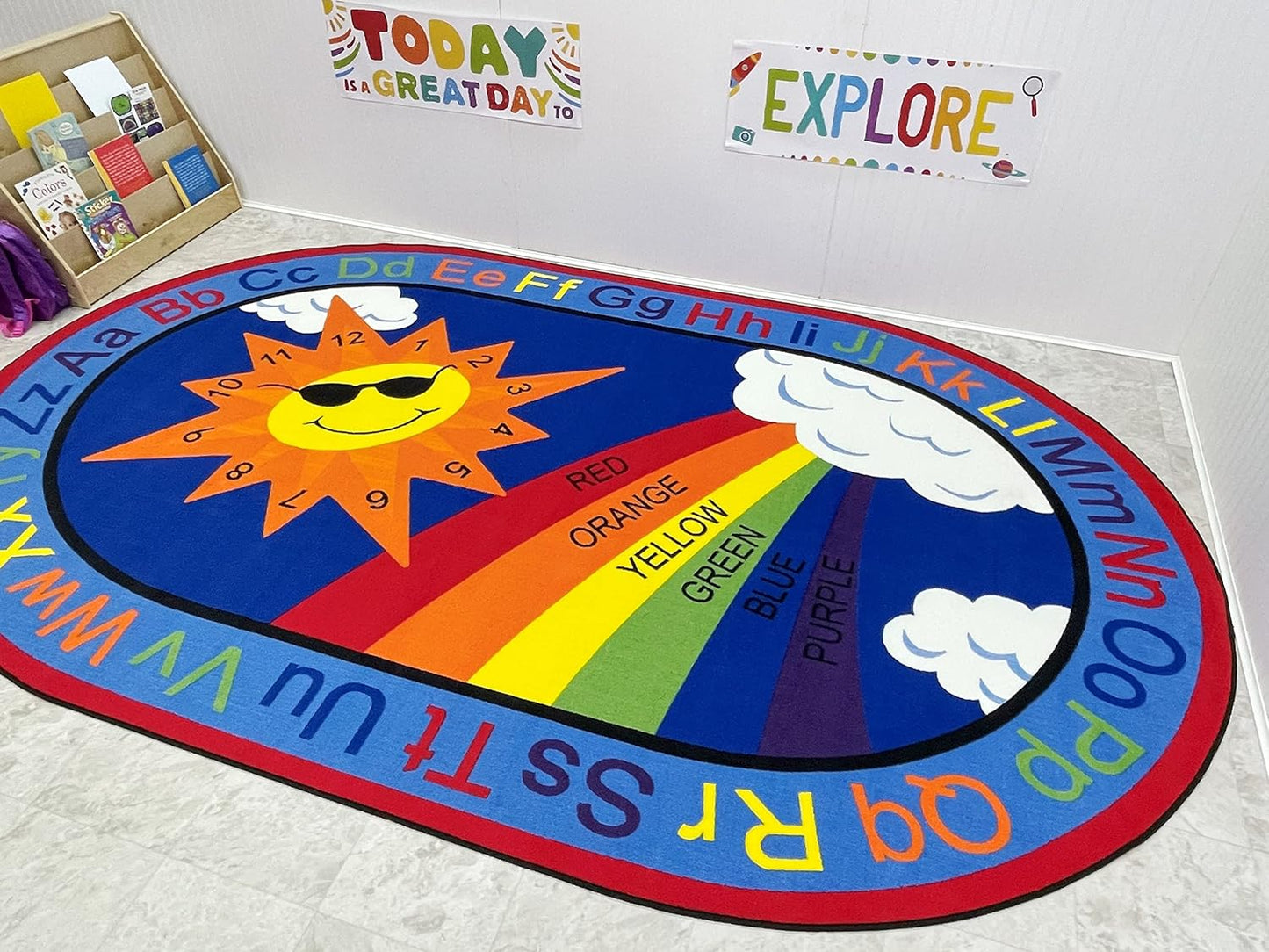 Sky's The Limit Classroom Rug 6' x 8'6 Oval Kid Educational Learning Rug for School Classroom, Kids Play Rug for Learning Numbers, Colors & Alphabets Area Rug for Kids