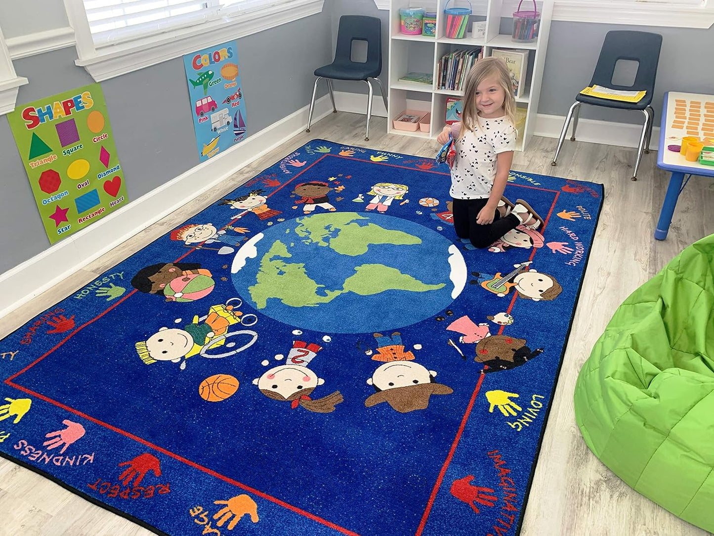 World Character Classroom Rug for Students - Colorful Kids Seating Rugs | Kids Classroom Educational Learning Reading Rug | Area Rug for Kids