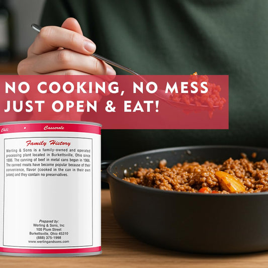 Werling & Sons Canned Hamburger 28 Oz Fully Cooked Ground Beef