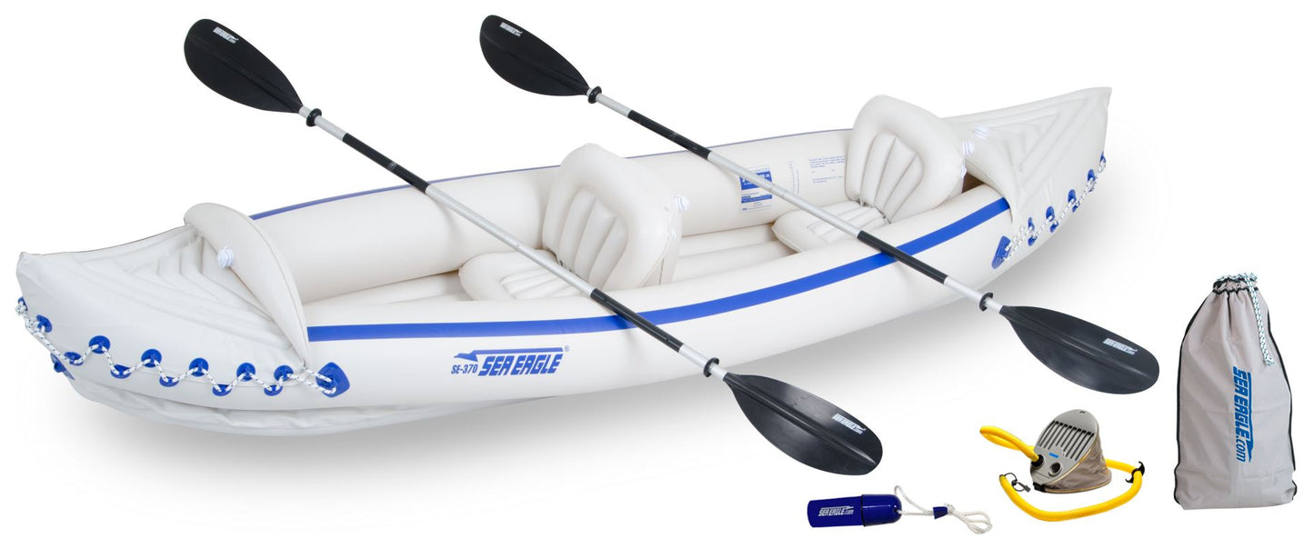 Sea Eagle 370 Deluxe 3 Person Inflatable Portable Sport Kayak Canoe