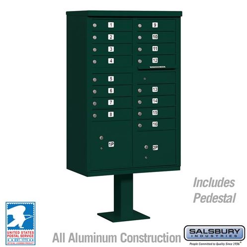 Salsbury Industries 3316GRN-U 16 A Size Doors, USPS Type III Cluster Box Unit, Green