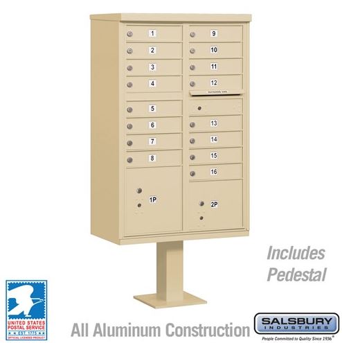 Salsbury 16 Unit Cluster Mailbox A Size Doors Type III - Sandstone - 3316SAN-U
