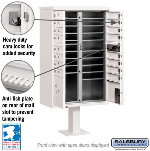 Salsbury Cluster Box Unit with 16 Doors and 2 Parcel Lockers (3316WHT-U) in White with USPS Access – Type III