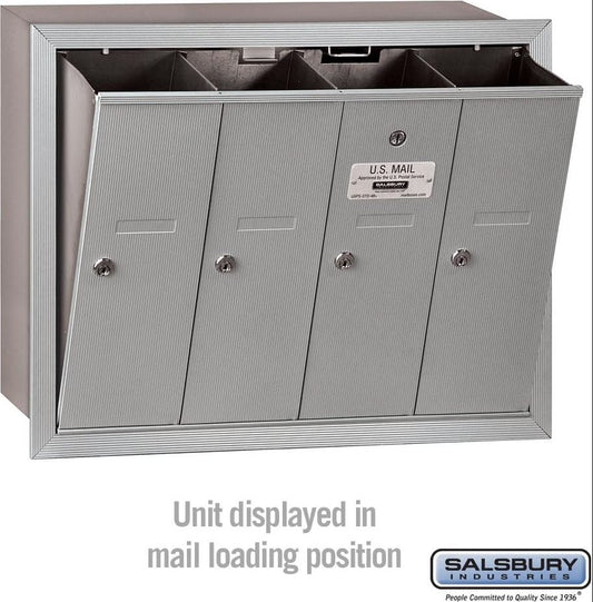 Salsbury 3504ARU Recessed Mounted 4 Door Vertical Mailbox and USPS Access, Aluminum