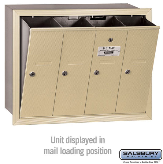 Salsbury Industries 3504SRU Recessed Mounted Vertical Mailbox for use with USPS Lock, 4 Doors, Sandstone