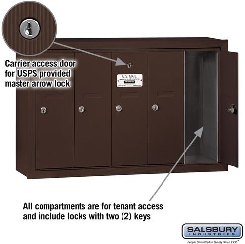 Salsbury 3505ZSU Surface Mounted 5 Door Vertical Mailbox Bronze with USPS Access