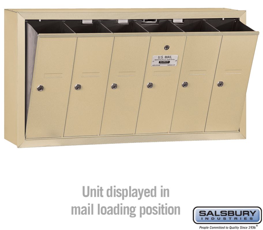 Salsbury 3506SSU Surface Mounted 6 Door Vertical Mailbox with USPS Access, Sandstone