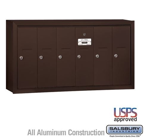 Salsbury 6 Door Vertical Mailbox - Bronze - Surface Mounted - USPS Access (3506ZSU)