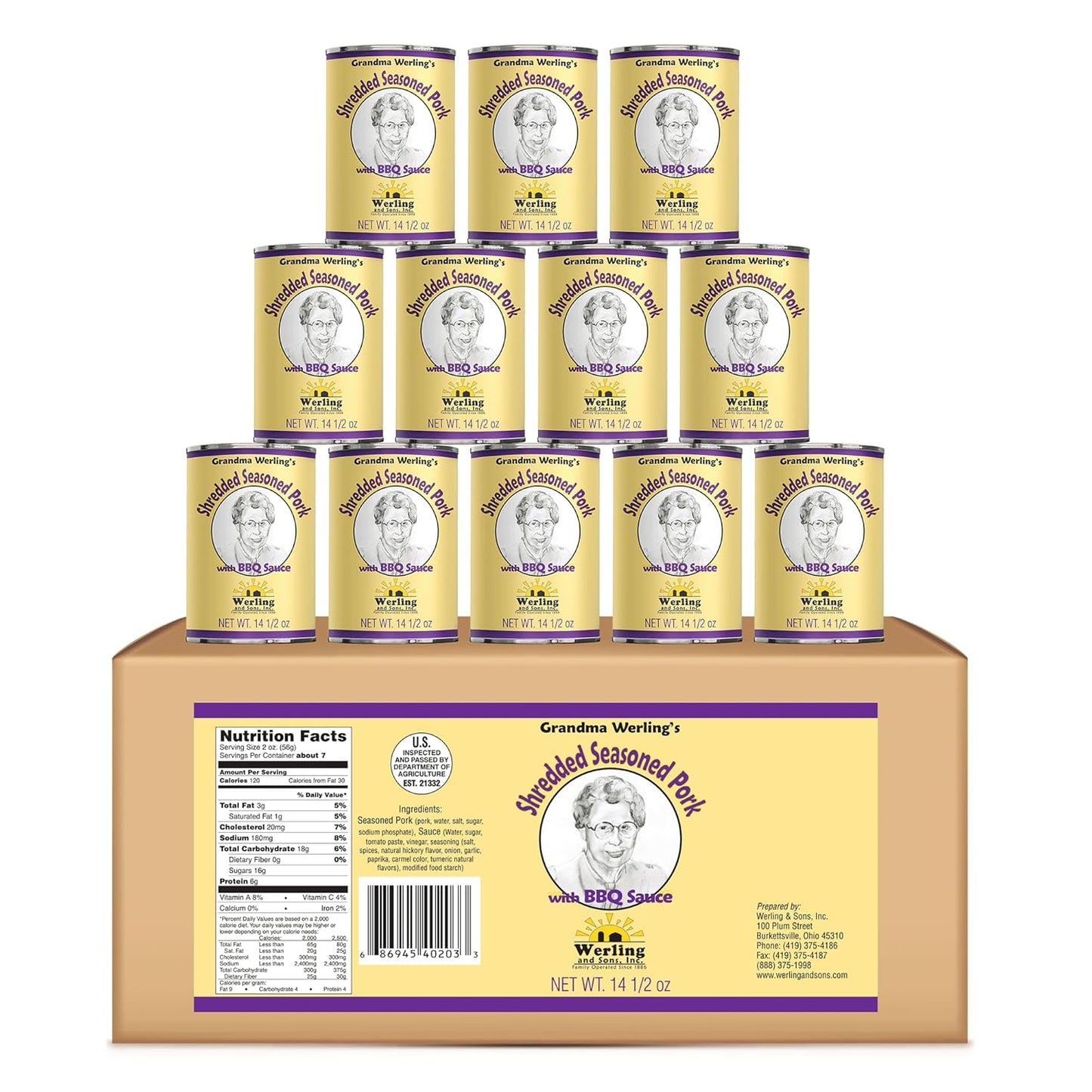 Grandma Werling’s Shredded Seasoned Pork with BBQ Sauce 14.5 Oz Fully Cooked