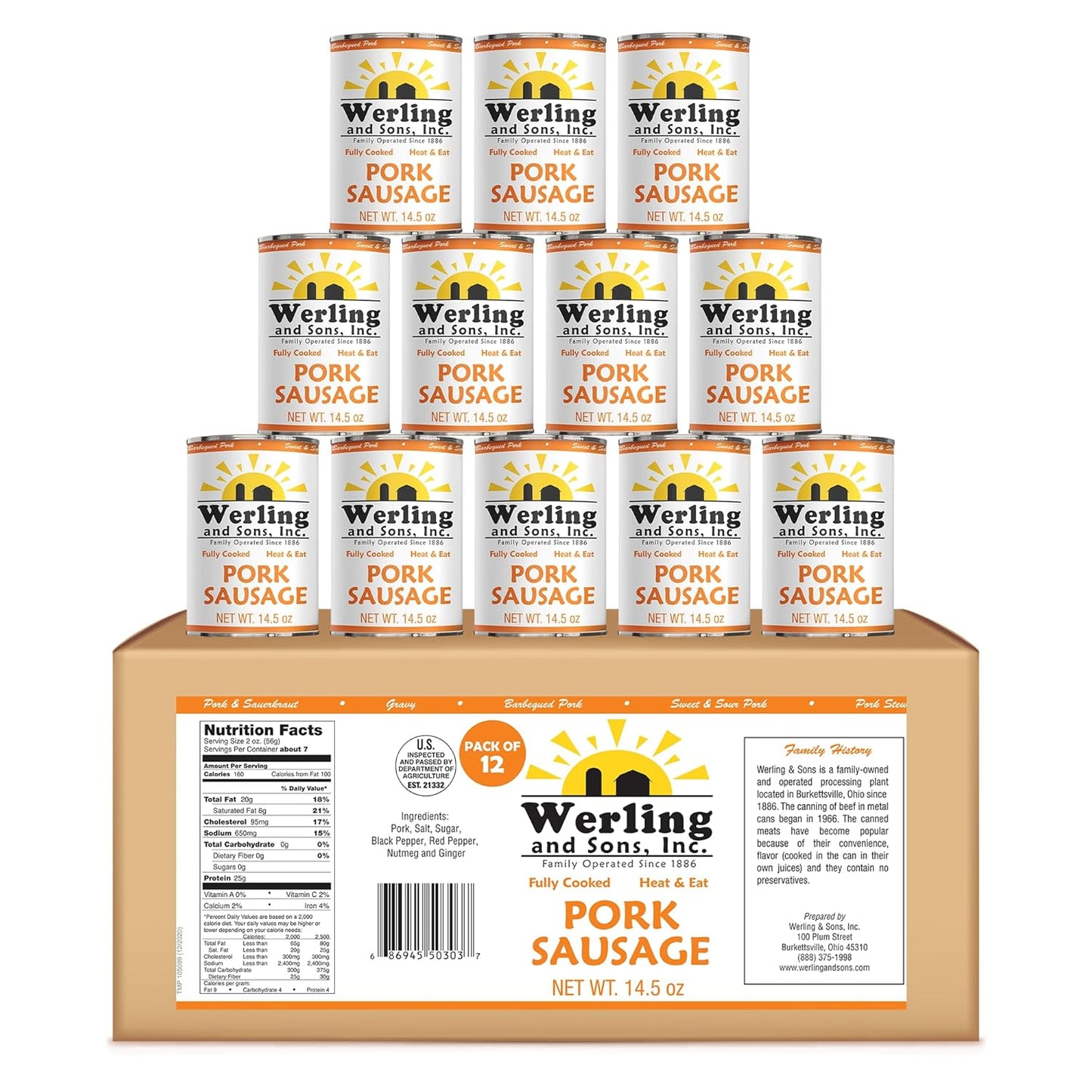 Werling & Sons Canned Heat & Eat Pork Sausage 14.5 Oz Can Fully Cooked &