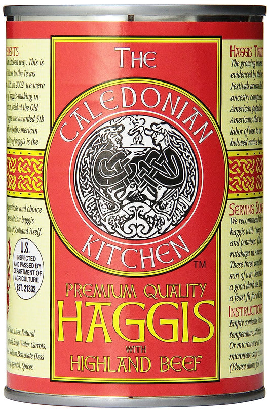  A close-up of the ingredients in Caledonian Kitchen Haggis with Highland Beef. The ingredients include lamb, oats, beef liver, suet, onions, and spices.