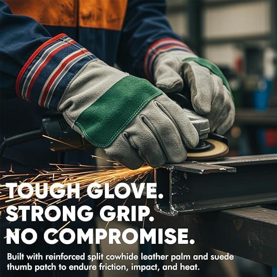 Shoulder Leather Work Gloves 120 Dozen (1,440 Pairs) for Farming & Welding – Split Cowhide Palm, Joint Palm & Safety Cuff