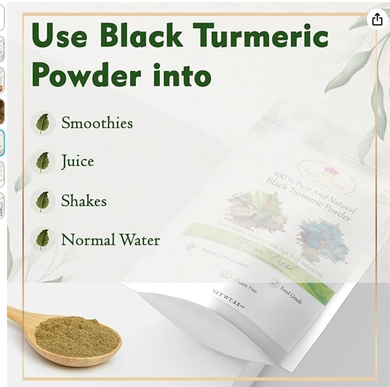 Ayur Aranya 100% Pure & Natural Black Turmeric Powder | Curcuma Caesia Root Powder Highly Aromatic with Natural Oils | Support Joints | Gluten Free 3.5 oz