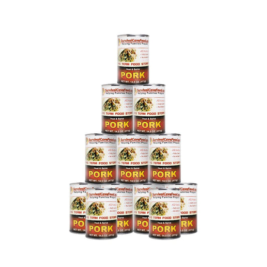 Survival Cave Pork 12 – 14.5 oz Can – Ready to Eat Canned Meat – Full Case 