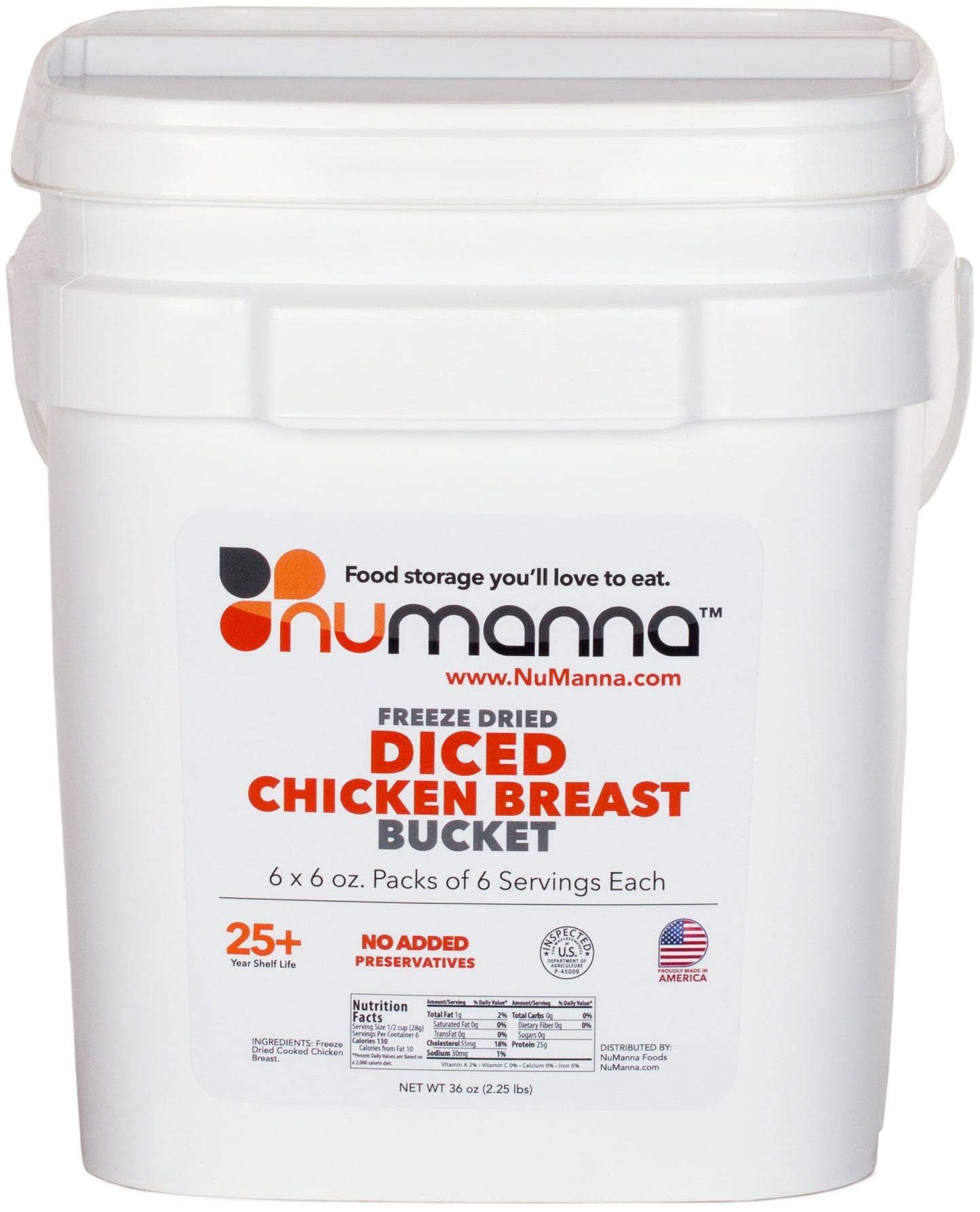 NuManna Diced Chicken Breast Bucket, 36 Servings - Emergency Survival Food Storage Kit