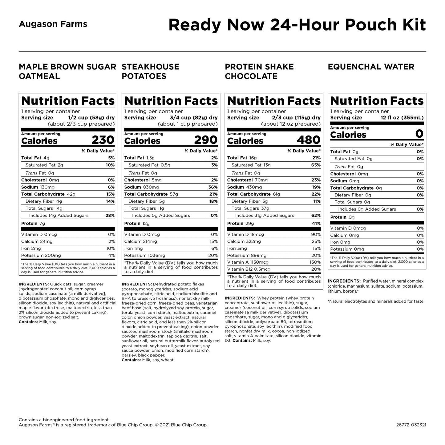 24-Hour 1-Person Food & Water Supply, Farmhouse Potato Kit, 3 servings