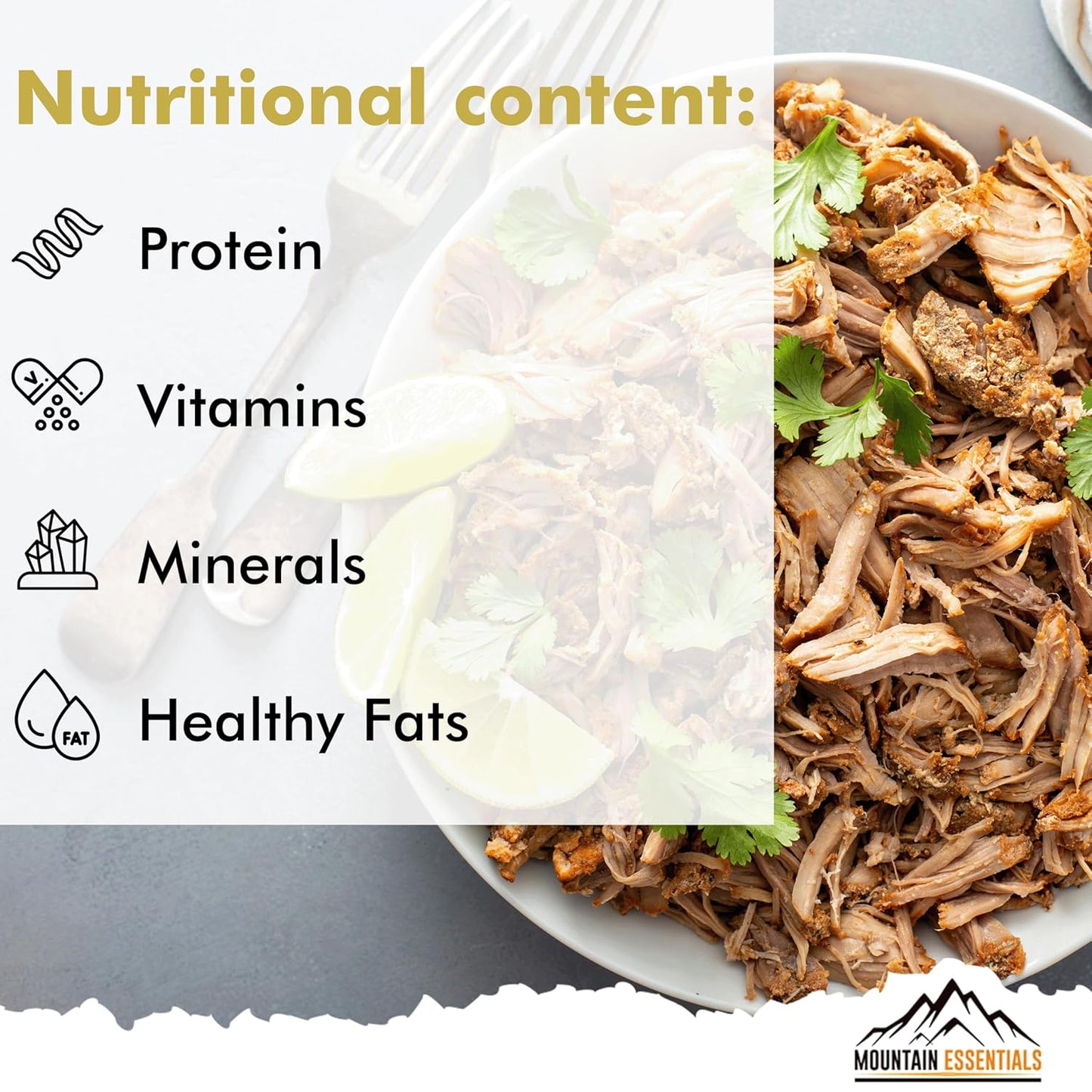 MOUNTAIN ESSENTIALS Freeze Dried Fully Cooked Shredded Pork with 7 Year Shelf Life