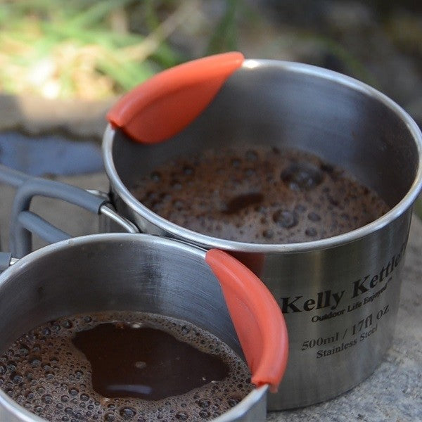 Kelly Kettle Camping Cups (Stainless Steel) Set of 2 mugs. 17 oz. Large and 12 oz small Lip Guard