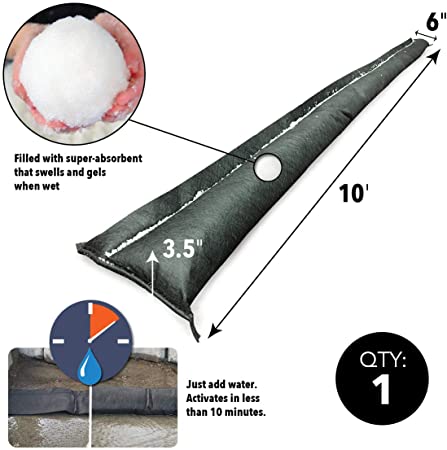 Quick Dam QD610-1 Water-Activated Flood Barrier-1 Pack, Black- 26 Barriers