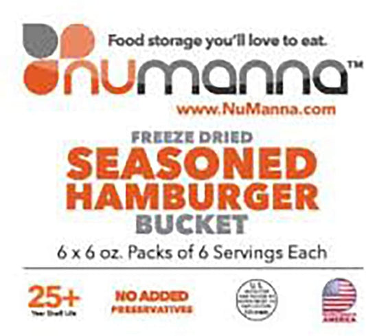 Numanna Freeze-Dried Seasoned Hamburger Beef Bucket 36 Meals , 25 Plus Year Shelf Life