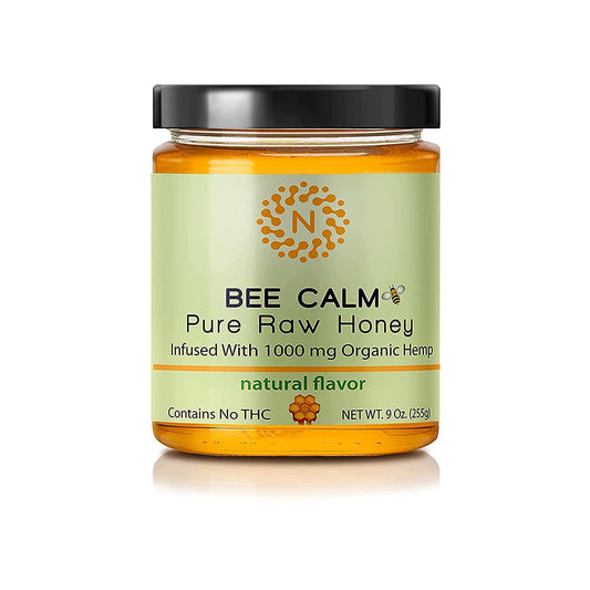 Bee Calm Pure Raw Honey infused with 1000mg Organic Hemp - 9oz Large Glass Jar
