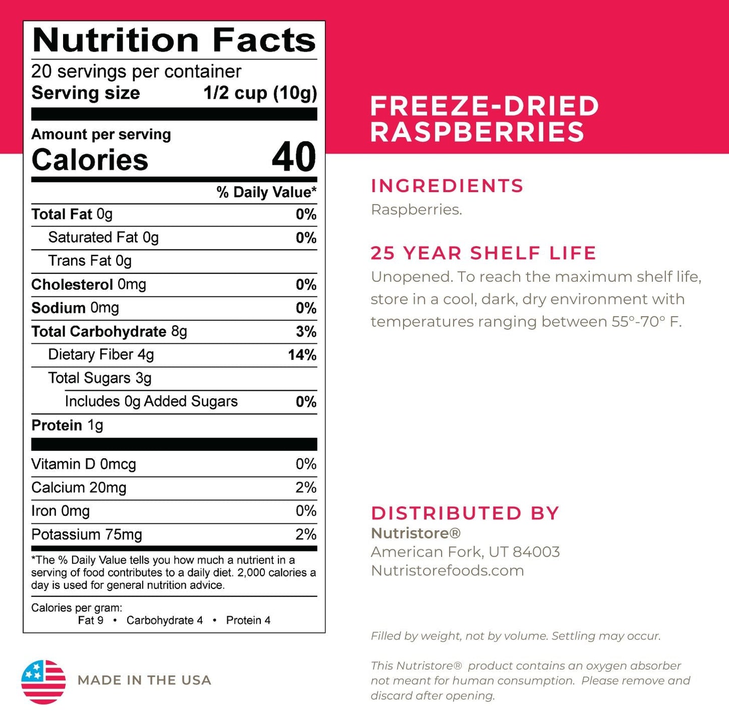 Nutristore Freeze Dried Raspberries