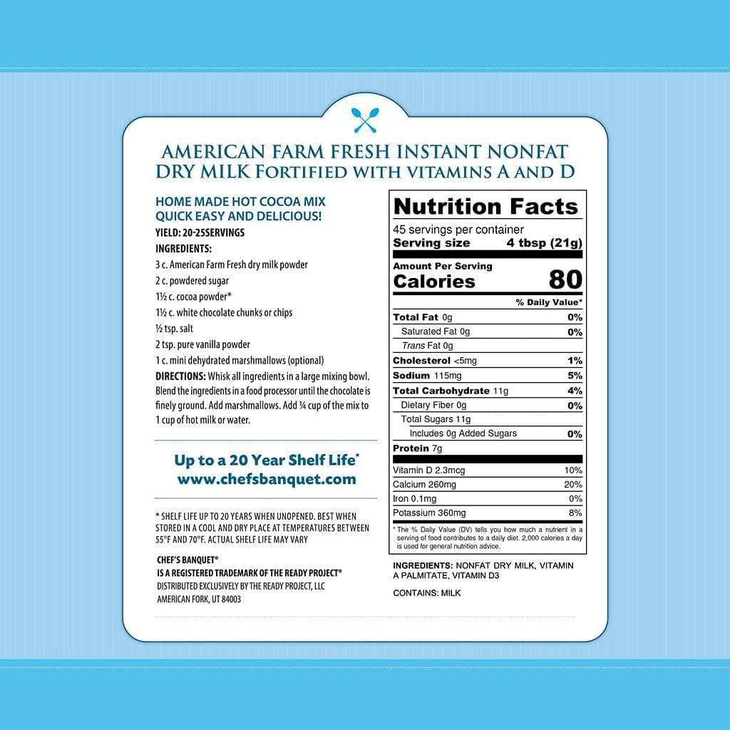 American Farm Fresh Fortified Instant Non fat Dry Milk Powder for Baking,6can case of #10 Cans