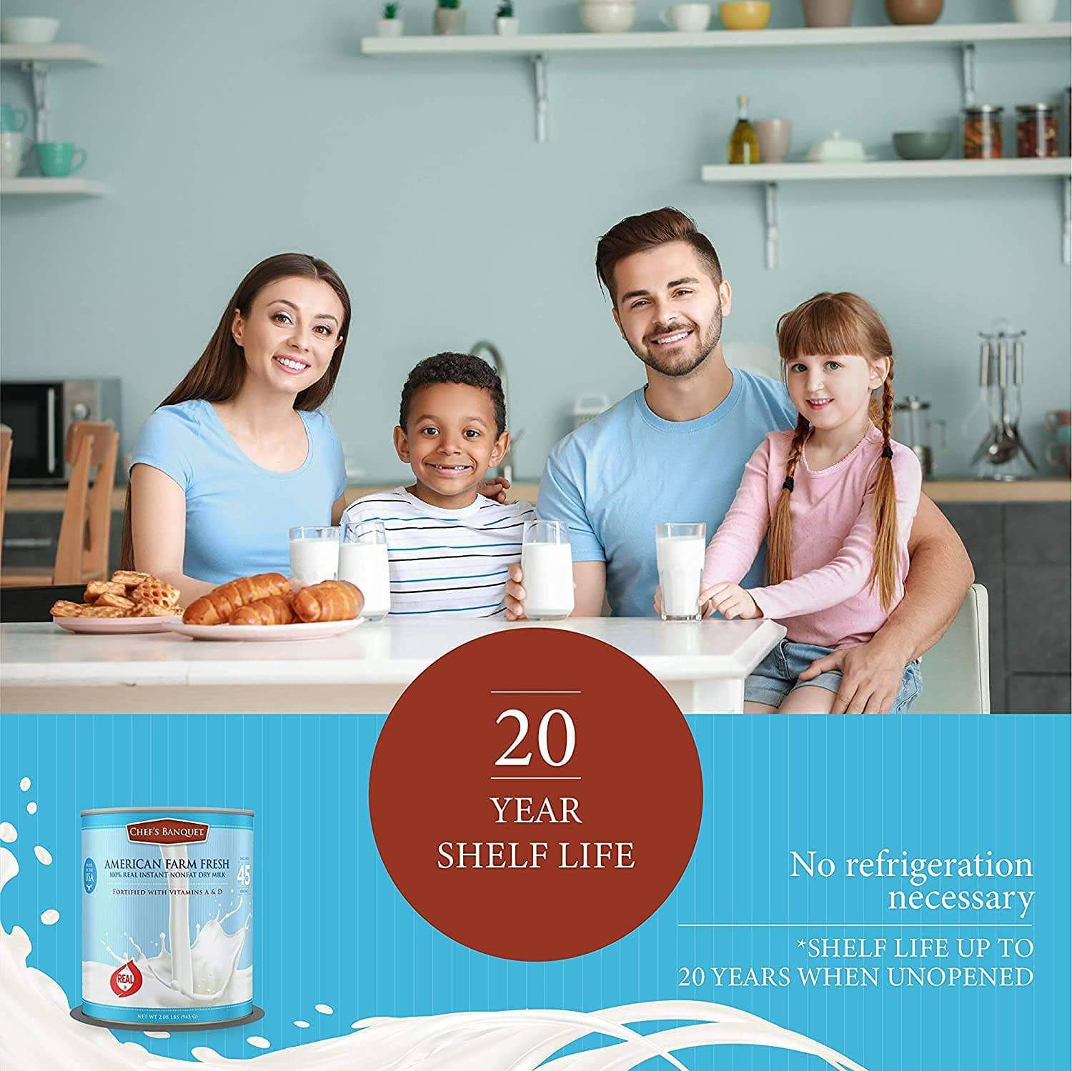 American Farm Fresh Fortified Instant Non fat Dry Milk Powder for Baking,6can case of #10 Cans