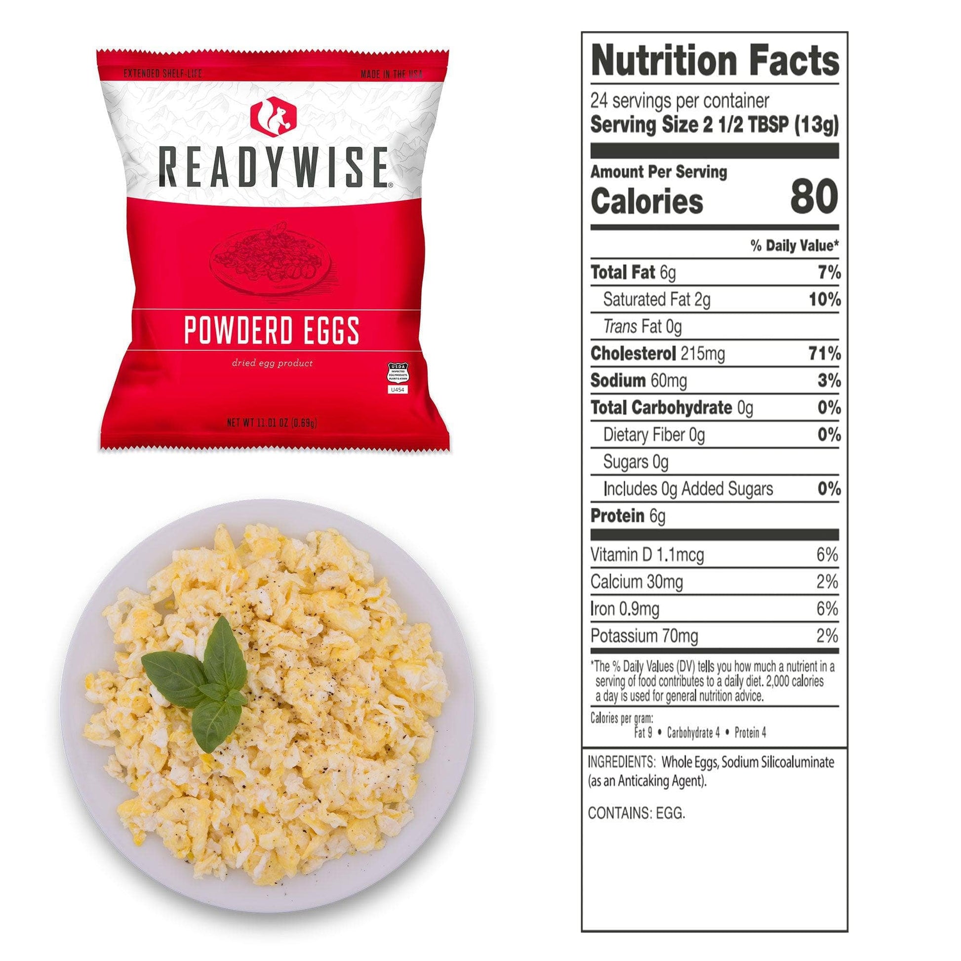 READYWISE - Powdered Eggs Bucket, 144 Servings, Emergency, MRE Food Supply, Premade, Freeze Dried Survival Food for Hiking, Adventure & Camping Essentials, Individually Packaged, 25 Year Shelf Life