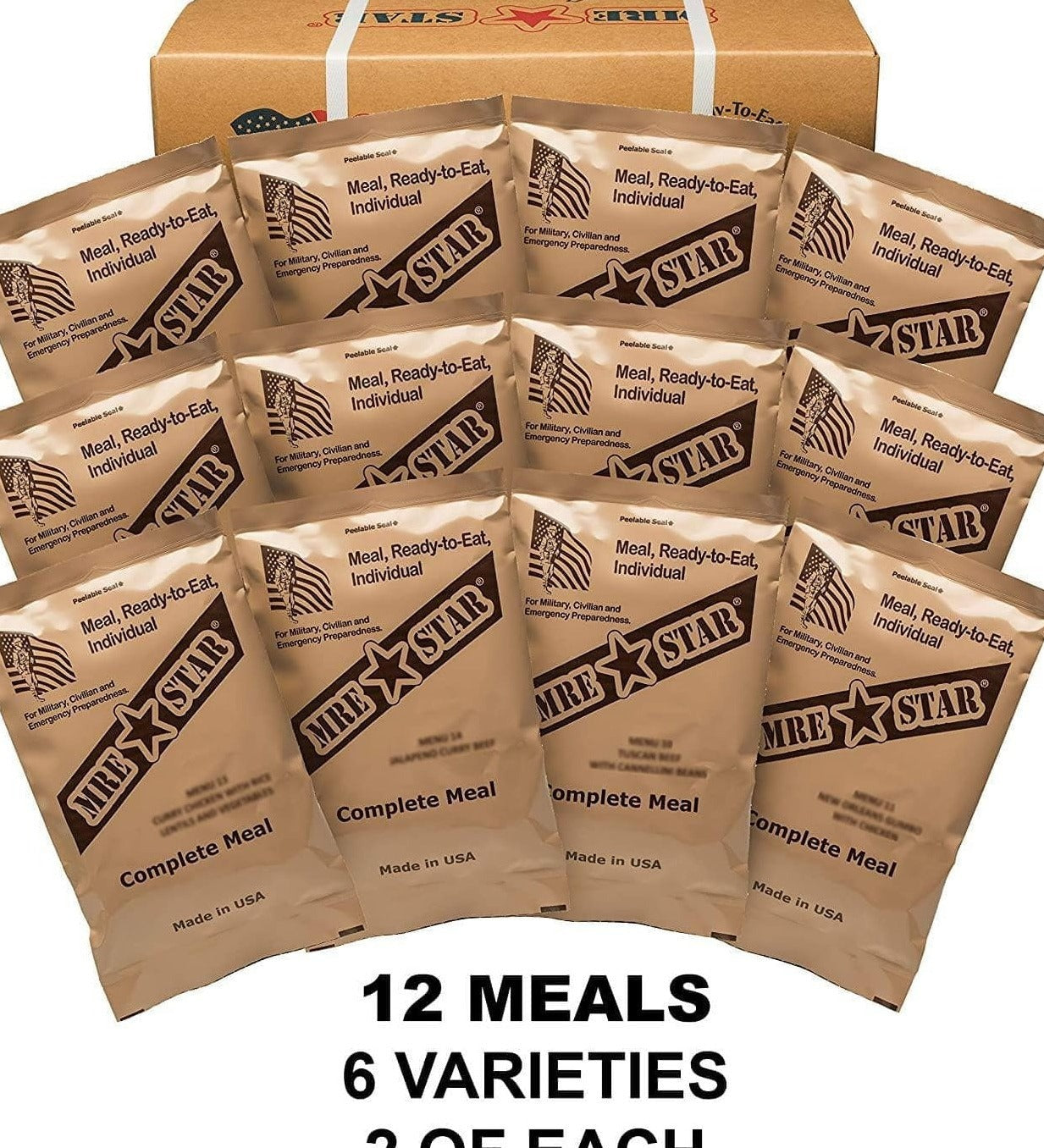 MRE STAR MEALS READY TO EAT - CASE OF 12 WITH HEATER