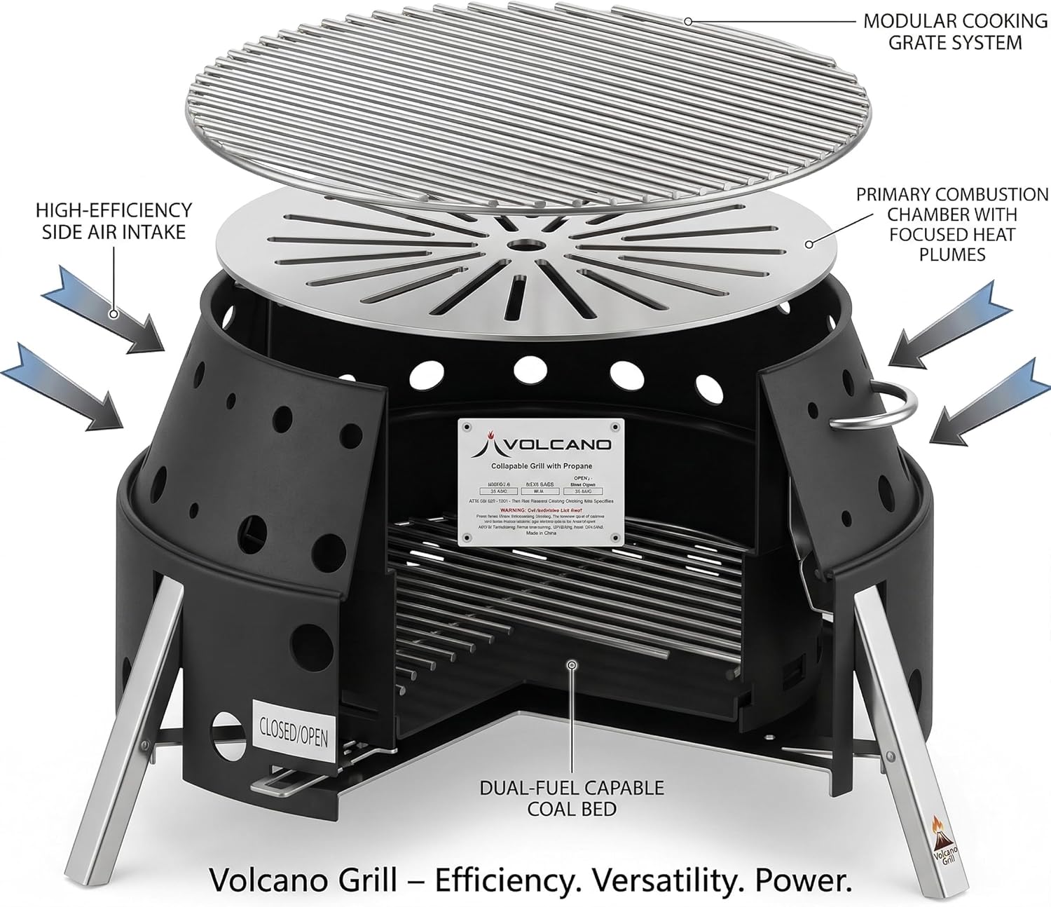 Volcano 3 Collapsible Portable Grill & Stove with Lid & Cookbook 19,500 BTU Burner 13” Cooking Surface Includes Carry Bag Regulator Hose & Heat Diffuser for Camping Tailgating & Dutch Oven Cooking