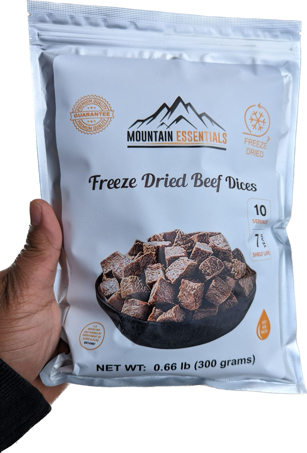 Mountain Essentials Freeze Dried Beef Dices | Pre-Cooked Meat for Backpacking, Camping, Meal Prep