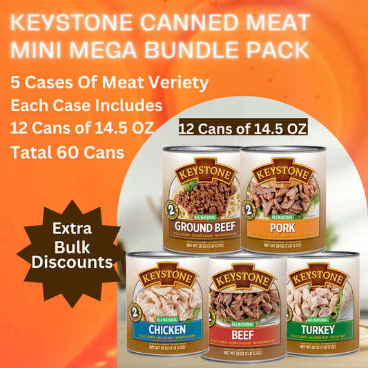 Keystone Canned Meat Mini Mega Variety Bundle Pack - 5 Cases of 12 Cans each (14.5 oz)
