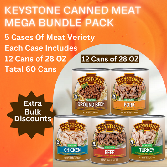 Keystone Canned Meat Mega Variety Bundle Pack - 5 Cases of 12 Cans each (28 oz)