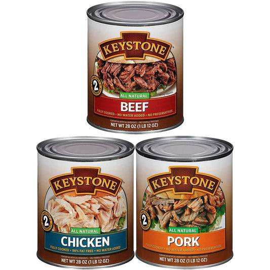 Keystone All Natural Beef, Chicken, and Pork 28oz Cans Combo (6 Cans - 2 of Each)