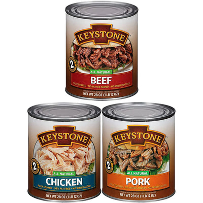 Keystone All-Natural Meats (Beef, Chicken, Pork) 28oz Cans (6-Pack) | Emergency Food, Camping, Prepping