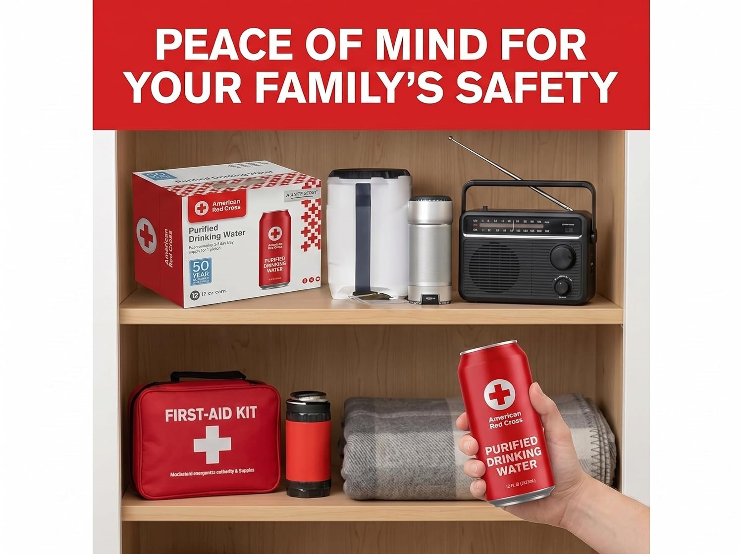 American Red Cross Emergency Purified Drinking Water, Case of 12, 50-Year Shelf Life, Hermetically Sealed Aluminum Cans, BPA-Free, 2.5–5 Day Supply Per Person, Emergency & Everyday Preparedness
