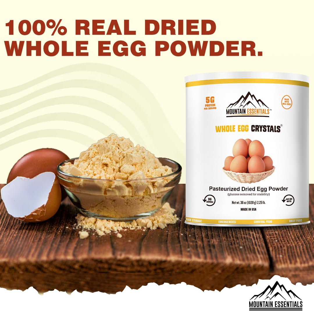 Mountain Essentials Dehydrated Whole Powdered Egg Crystals Made from All-Natural Ingredients | Long Term Storage Shelf Stable | Perfect for Emergency Survival & Backpacking No Additives 2.25 Lb 01 Can