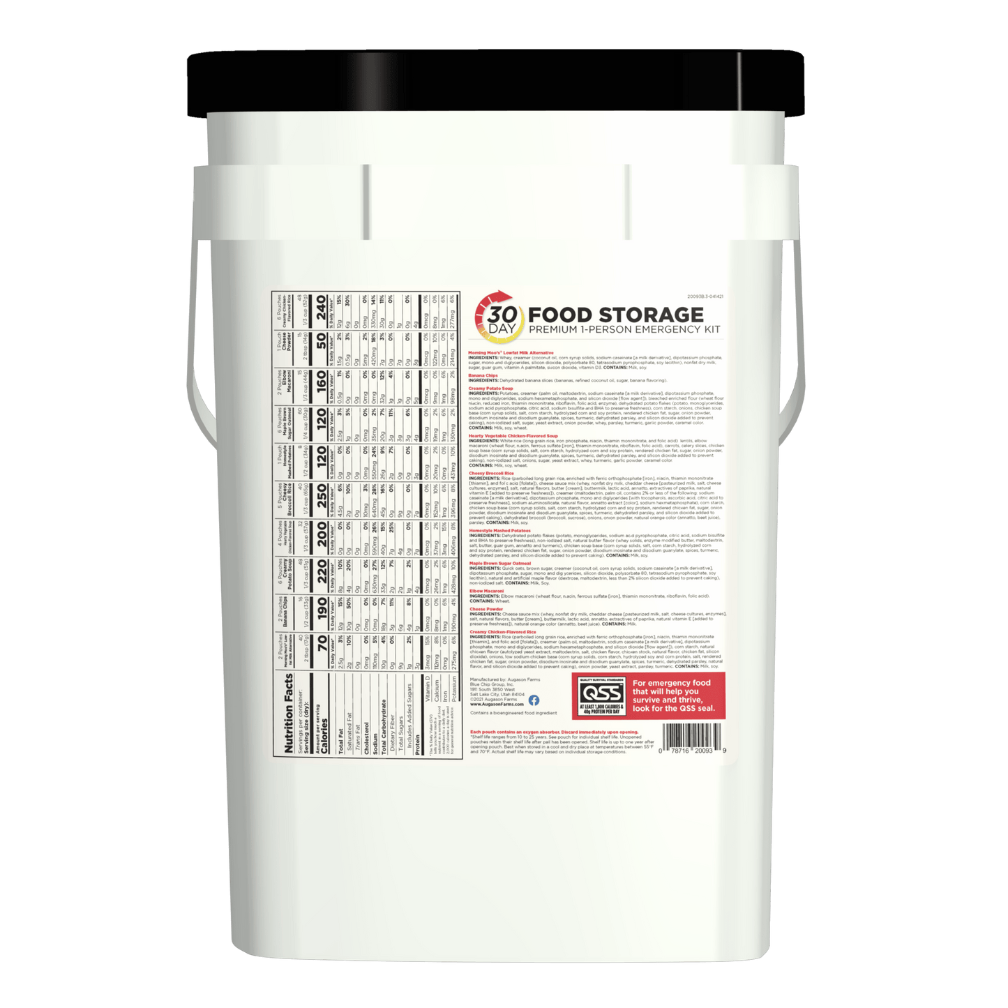 30-Day 1-Person Premium Emergency Food Supply Kit, Extra Calories Per Day, 307 Servings