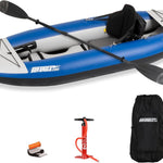 Sea Eagle 300X Explorer Touring, Camping, Fishing Whitewater Inflatable Kayak, Solo, Self-Bailing, Drop Stitch Floor-Paddle, Seat, Pump, Skeg, Bag | Pro Carbon Package
