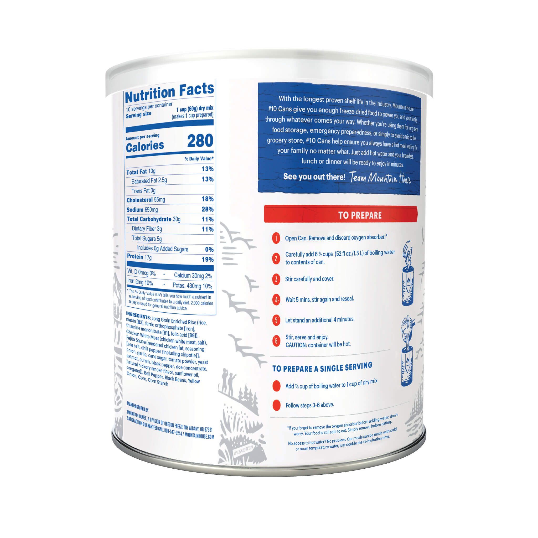 Mountain House Chicken Fajita Bowl #10 Can - Nutrition Label