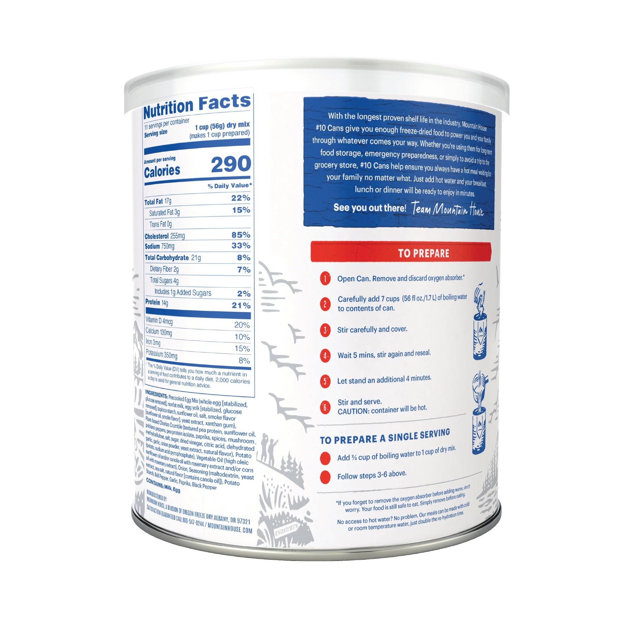 Mountain House Chorizo Breakfast Scramble #10 Can - Nutrition Label