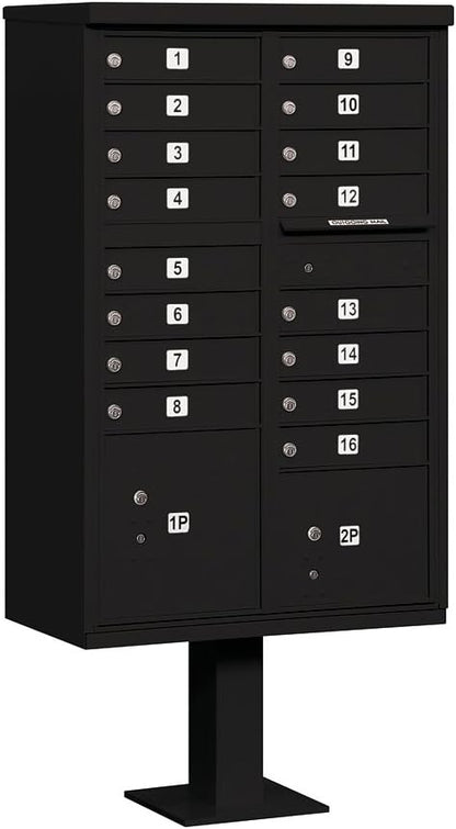 "Cluster Box Unit by Salsbury Industries - 16 A Size Doors, Type III, USPS Lock Compatible, Black (Model: 3316BLK-U)"