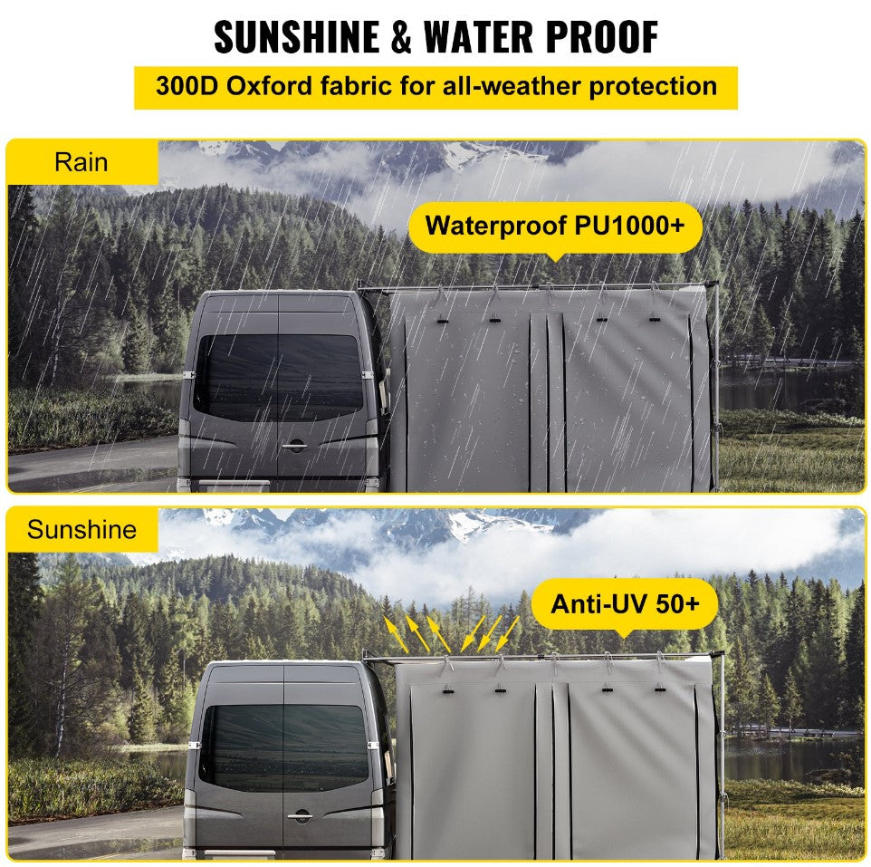 VEVOR Car Awning Room Accessory, Fit 8.2' x 8.2', 300D Oxford Car Awning Camping Tent with PVC Floor, Heavy Duty Extend Shelter for Car Awning SUV Tent Camper Van Overland Gear, Grey, Room Only