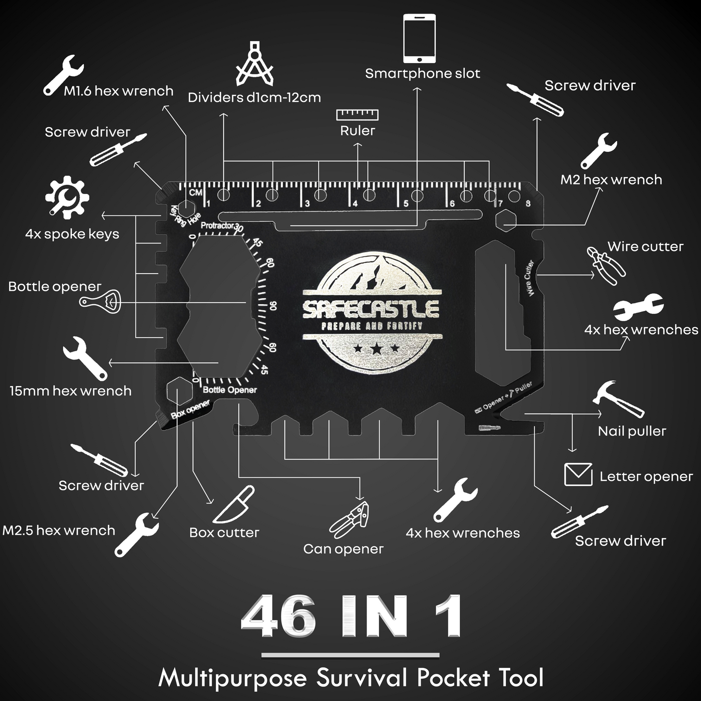 Safecastle Tool kit - 46 in 1 Multipurpose Credit Card Size Pocket Survival Tool